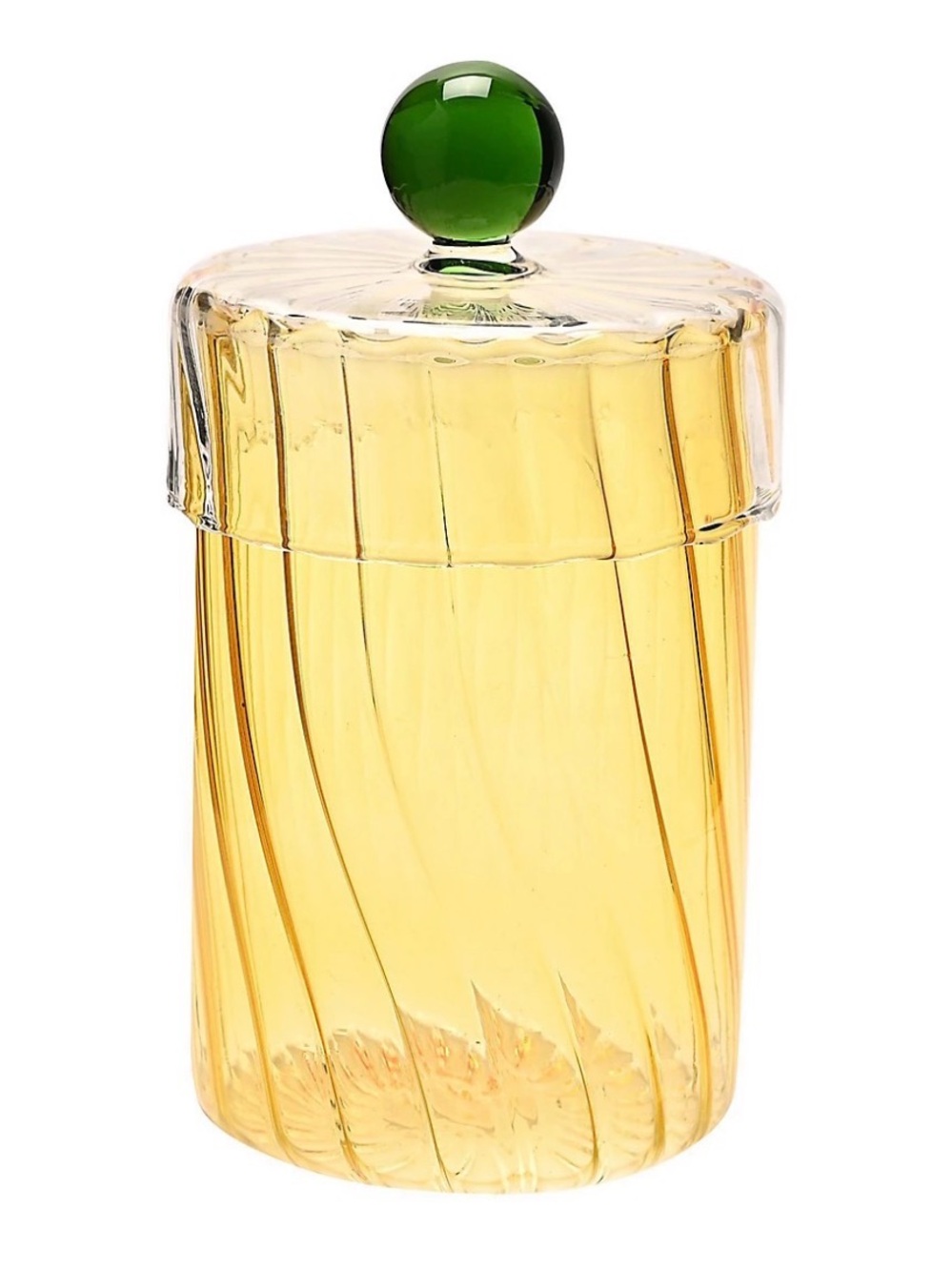 Yellow Delicate Glass Storage Jar with Green Knob Lid